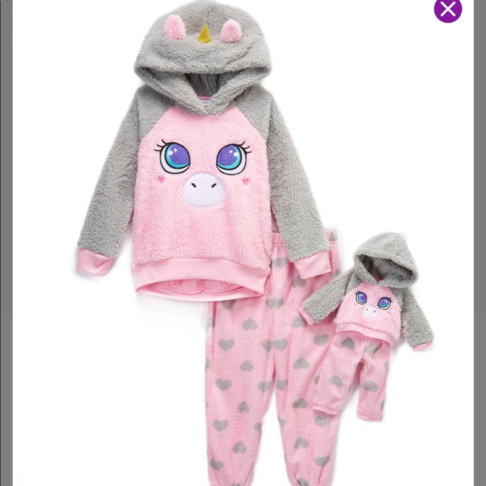 PINK UNICORN PAJAMA SET W/ MATCHING DOLL SET - NWT